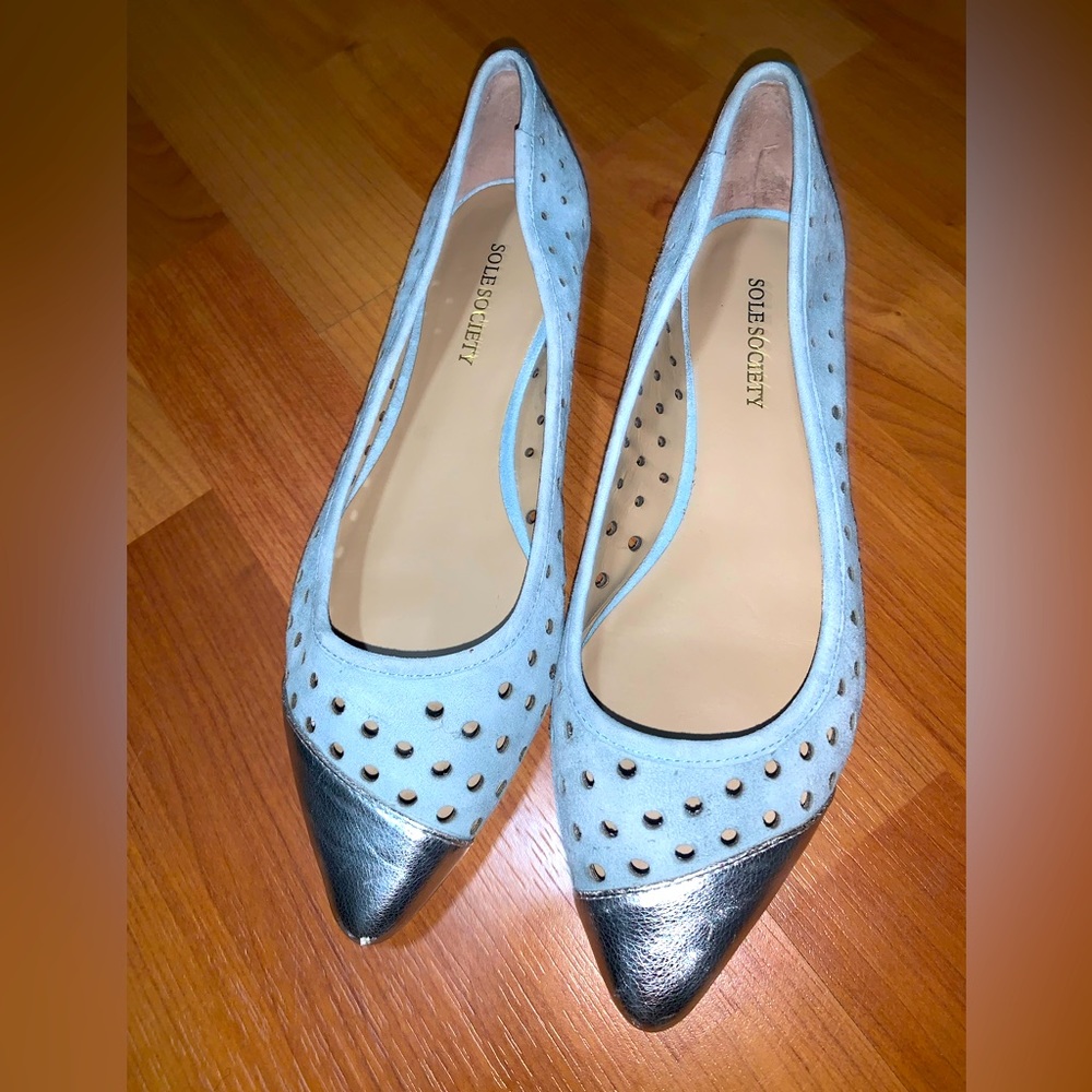 Sole Society Aquatic/Silver “So-Madyson” Flats